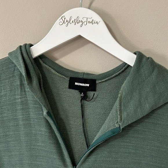 Monrow Romper Super Soft Zip Up Hooded Shorts Cactus Green Sz S NEW - Picture 6 of 15